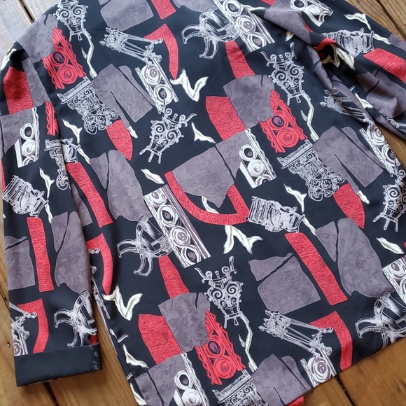 Vintage 80's 90's size 18 XL black red abstract long sleeve open jacket w/ belt - Picture 7 of 7